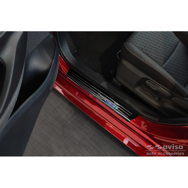 Avisa, kynnyssuojat, musta, ruostumattomasta teräksestä, sopii Toyota Yaris IV Hatchback 2020-2024 & Facelift 2024- 'Hybrid' - 4-osainen