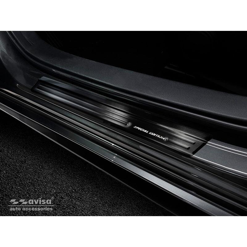 Avisa, kynnysuojat, musta, ruostumaton teräs, sopii Mazda 3 HB 5-ovinen 2019- - Brushed Steel 'Special Edition' 4 osaa