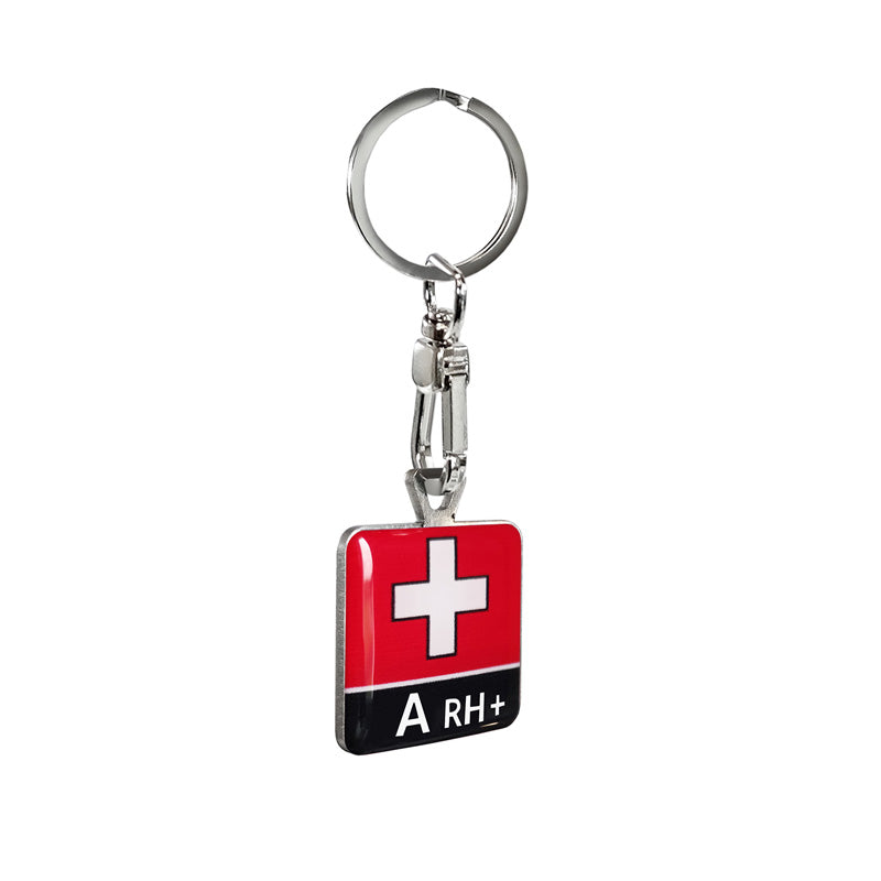 Avisa, ruostumattomasta teräksestä valmistettu avaimenperä - veriryhmä A RH+ - 2,8 x 3,5 cm