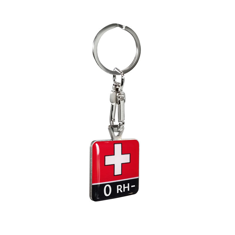 Avisa, ruostumattomasta teräksestä valmistettu avaimenperä - veriryhmä 0 RH - 2,8x3,5 cm