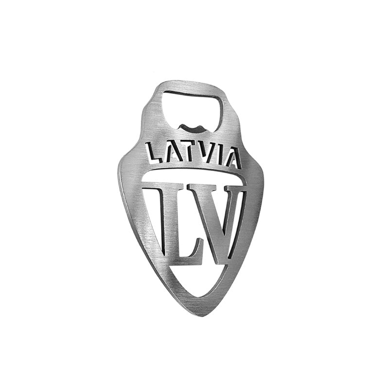 Avisa, ruostumattomasta teräksestä valmistettu pullonavaaja - "Latvia" - 10x7cm - hopea
