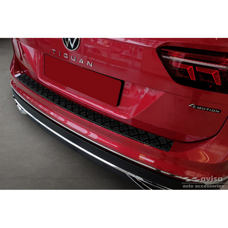 Avisa, takapuskurin suoja, mattamusta, alumiini, sopii Volkswagen Tiguan II incl. Allspace & R-Line 2016-2020 & FL 2020-2024 'uurrettu levy'