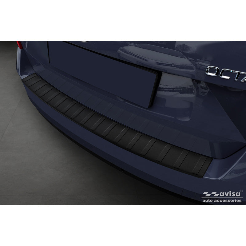 Avisa, Bakre stötfångarskydd, Rostfritt stål, Mattsvart, Passar till Skoda Octavia III Combi (5E5) Facelift 2017-2020, 'Ribs'