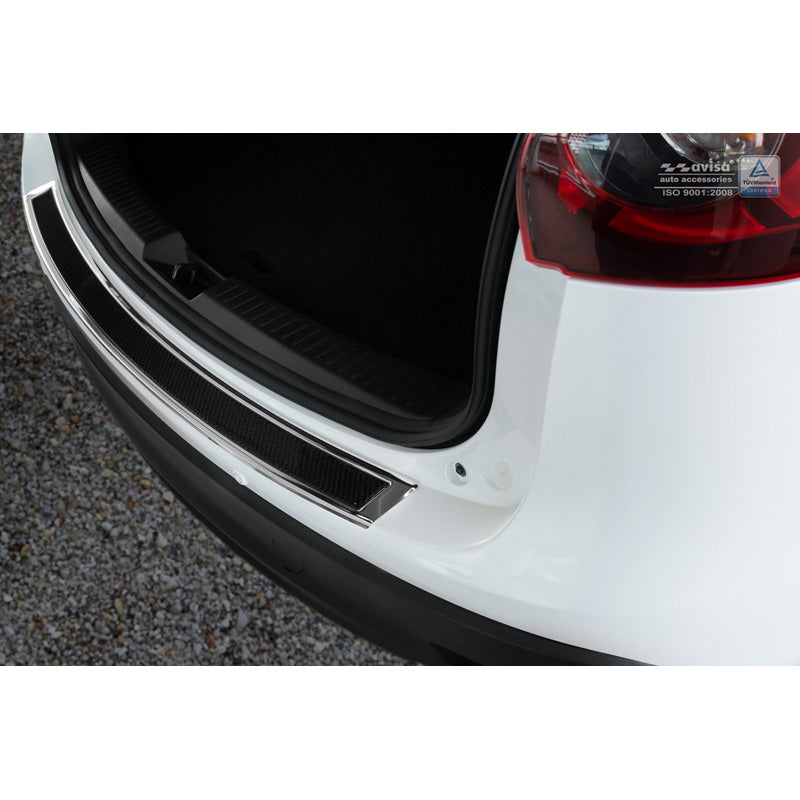 Avisa, takapuskurin suoja, DeLuxe, ruostumaton teräs, sopii Mazda CX5 2012-2017 kromi/musta hiilikuitu