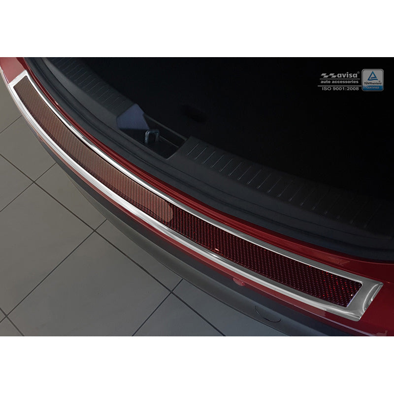 Avisa, takapuskurin suoja, DeLuxe, ruostumaton teräs, sopii Mazda CX-5 2014- kromi/punamusta hiilikuitu