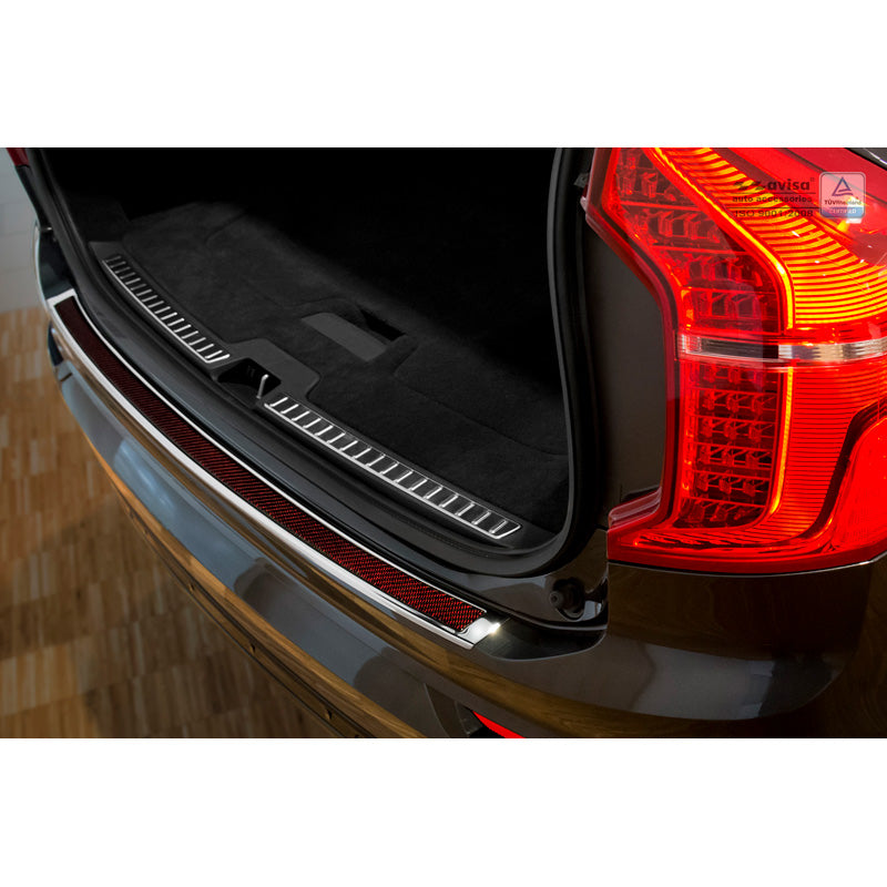 Avisa, takapuskurin suoja, DeLuxe, ruostumaton teräs, sopii Volvo XC90 2015- kromi/punamusta hiilikuitu
