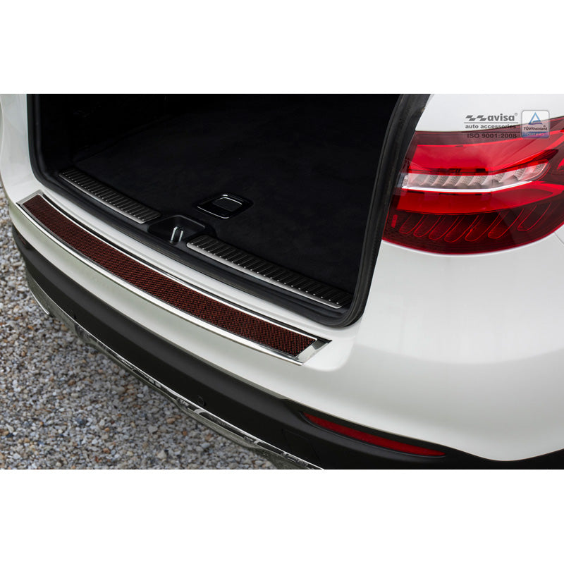 Avisa, takapuskurin suoja, DeLuxe, ruostumaton teräs, sopii Mercedes GLC 2015-2019 & FL 2019- kromi/punamusta hiilikuitu
