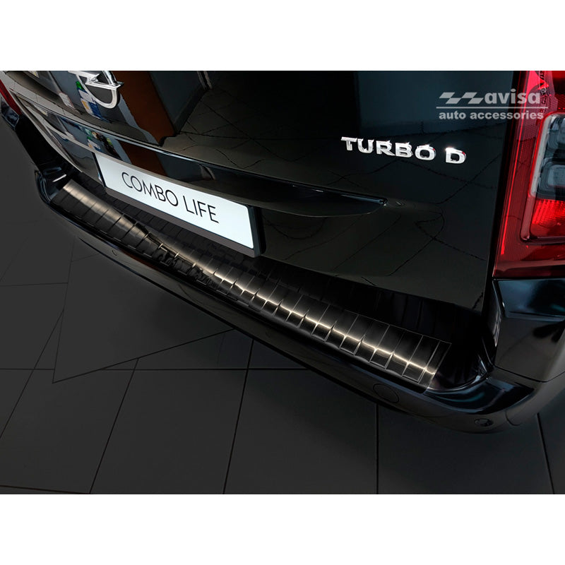Avisa, takapuskurin suoja, musta, ruostumatonta terästä, sopii Citroën Berlingo (Multispace) & Peugeot Partner 2008-2015 & 2015-2018 & 2018- & Peugeot Rifter 2018- & Opel Combo E 2018- & Toyota Proace City/Verso 2019- & Fiat Doblo 2022-