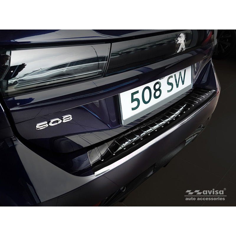 Avisa, takapuskurin suoja, musta, ruostumatonta terästä, sopii Peugeot 508 II SW 2019- 'Ribs'
