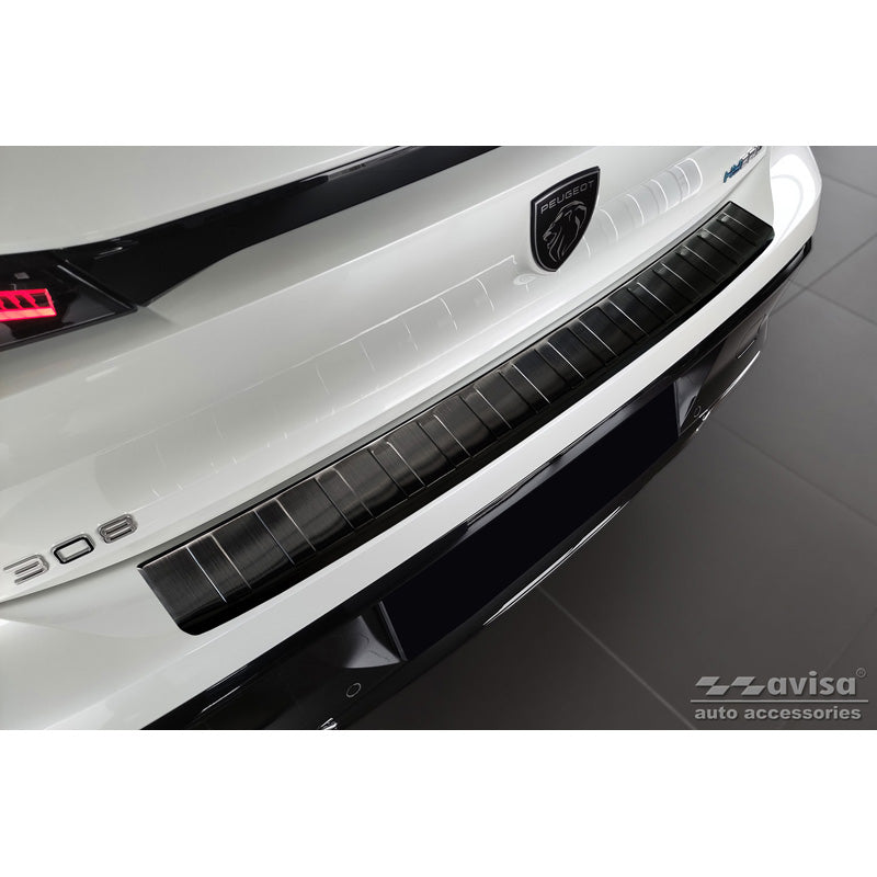 Avisa, takapuskurisuoja, musta, ruostumaton teräs, sopii Peugeot 308 III HB 2021- 'Ribs'