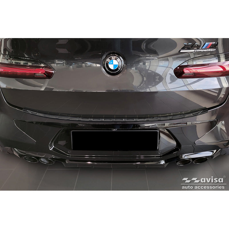 Avisa, takapuskurin suojus, musta, ruostumaton teräs, sopii BMW X4 G02/F98 M Competition Facelift 2021- 'Ribs'