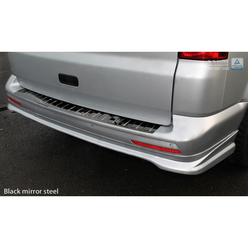 Avisa, takapuskurin suoja, kiiltävän musta, ruostumaton teräs, sopii VW Transporter T5 2003-2015 (all) & T6 2015- / FL 2019- (takavaloilla) 'Ribs'