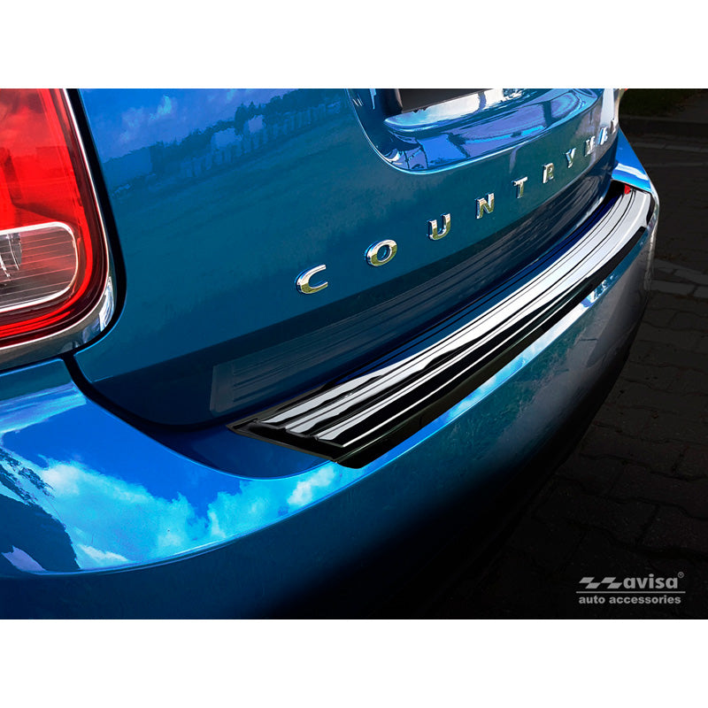 Avisa, takapuskurin suoja, kiiltävän musta, ruostumatonta terästä, sopii Mini Countryman F60 2016-2020 'flag/lines'