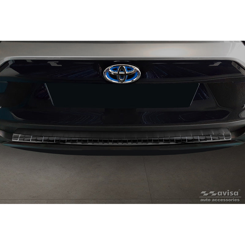 Avisa, takapuskurin suoja, kiiltävän musta, ruostumatonta terästä, sopii Toyota RAV4 V 2018- & Suzuki Across 2020- 'Ribs'