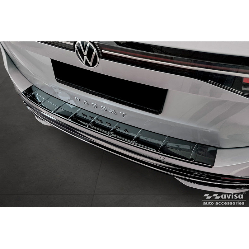 Avisa, takapuskurin suoja, kiiltävän musta, ruostumatonta terästä, sopii Volkswagen Passat Variant (CJ5) 2023- 'Ribs'