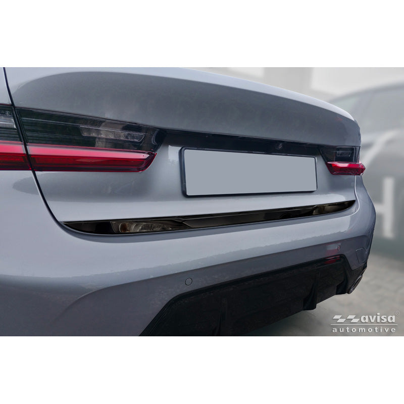 Avisa, takaluukun trimmi, musta kromattu ruostumaton teräs, sopii BMW 3-Serie (G20) M-Sport Facelift (2018-2022), Facelift (2022-2024) & Facelift (2024-)