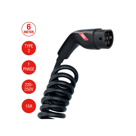 Carpoint, Spiralladekabel, Type2>2, 16A, 1-Fase, 6-meter