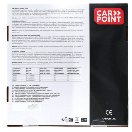 Carpoint, Spiral Opladningskabel, Type 2 til Type 2, 32A, 3-faset, 6 meter