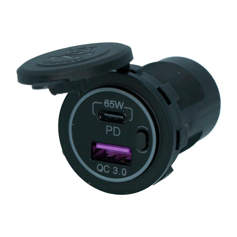 Carpoint, sisäänrakennettu laturi, USB-A/USB-C, sopii 12-24V-järjestelmiin