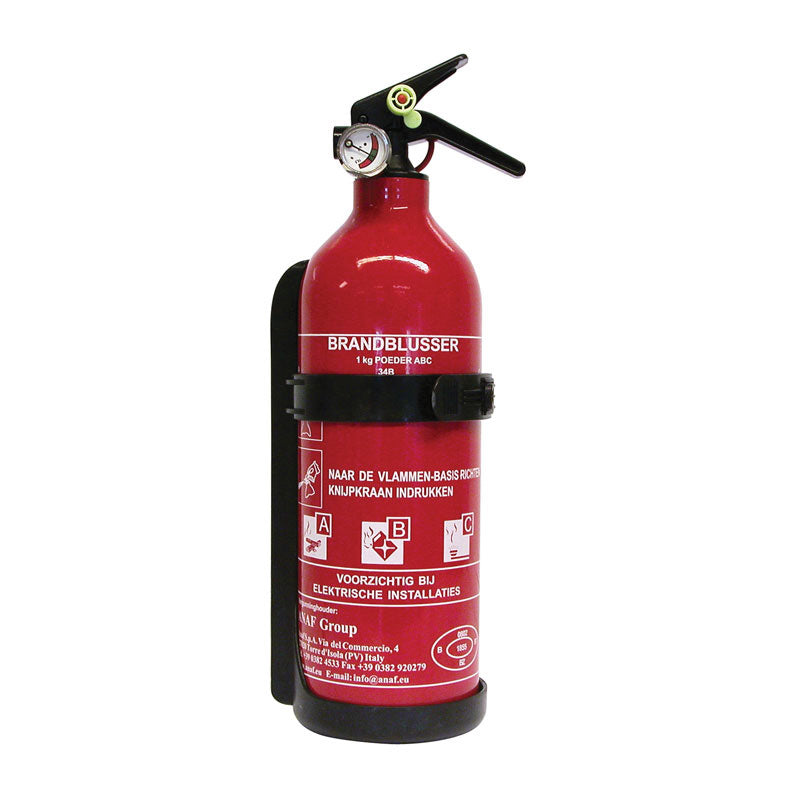 ANAF, auto- ja merikoneiden jauhesammutin painemittarilla - 1kg - EN3-sertifioitu