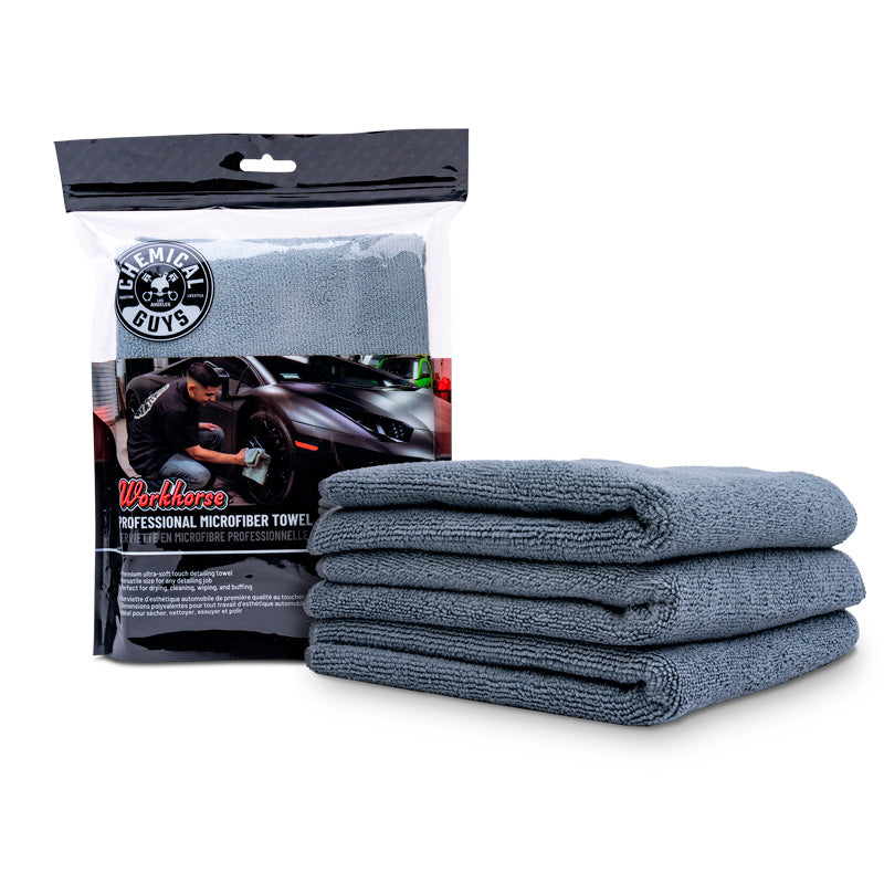 Chemical Guys Workhorse professionell mikrofiberduk - grå 16x16'' (3-pack)