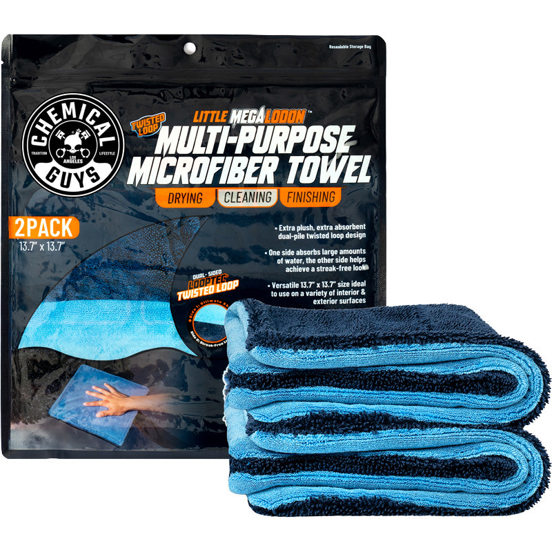 Chemical Guys, Little Megalodon Multi-Purpose Microfiber Towel, 13,7x13,7inch (2-Pack)