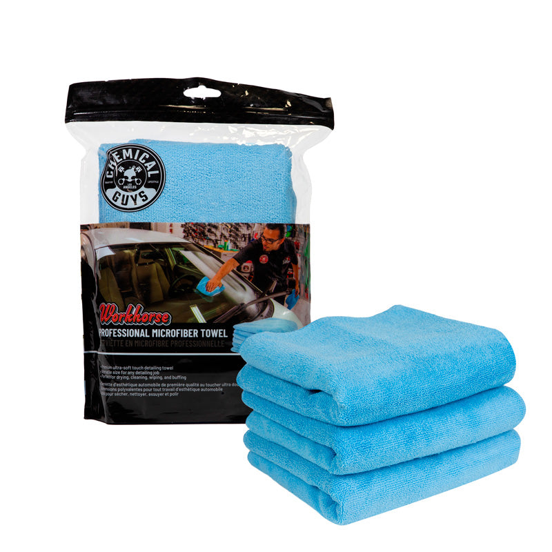 Chemical Guys Workhorse professionell mikrofiberduk - blå 16x16'' (3-pack)