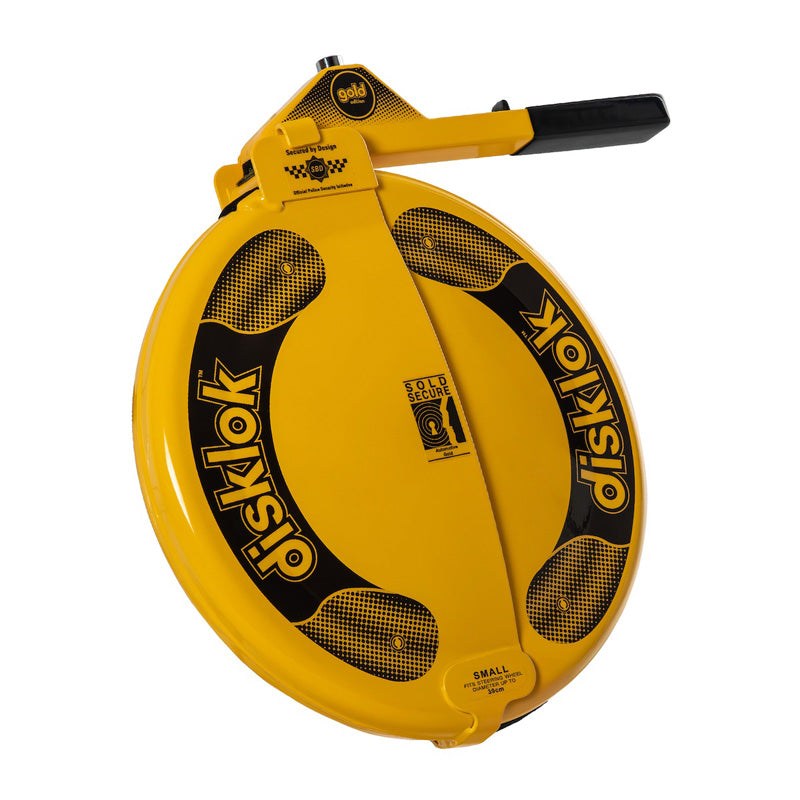 Disklok, Ohjauspyörän lukko, Gold Edition, Pieni (35-39 cm), Keltainen, SCM MP-03 hyväksytty