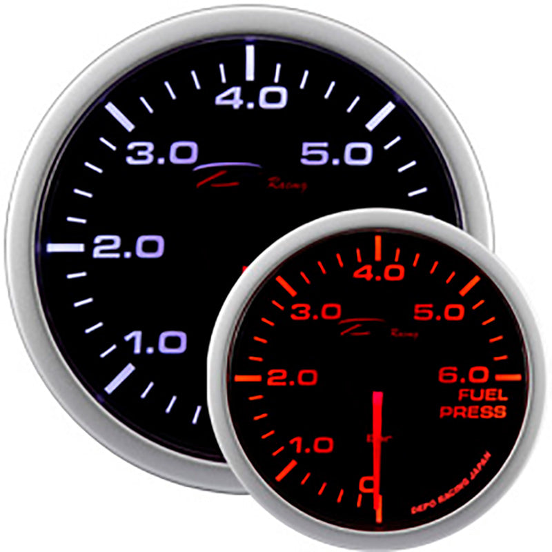 Depo Racing, WA-Series polttoainepaineen mittari - 0,0>6,0 bar - 52mm - savulasinen linssi - alumiini - kaksivärinen LED