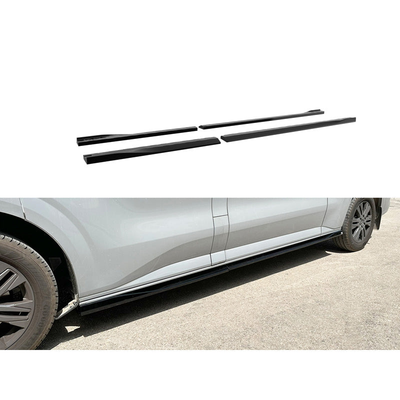 Motordrome Set med sidokjolar V.2 passar till Ford Transit Custom LWB (V710) 2023- / Volkswagen Transporter T7 LWB 2024- (blank svart ABS)