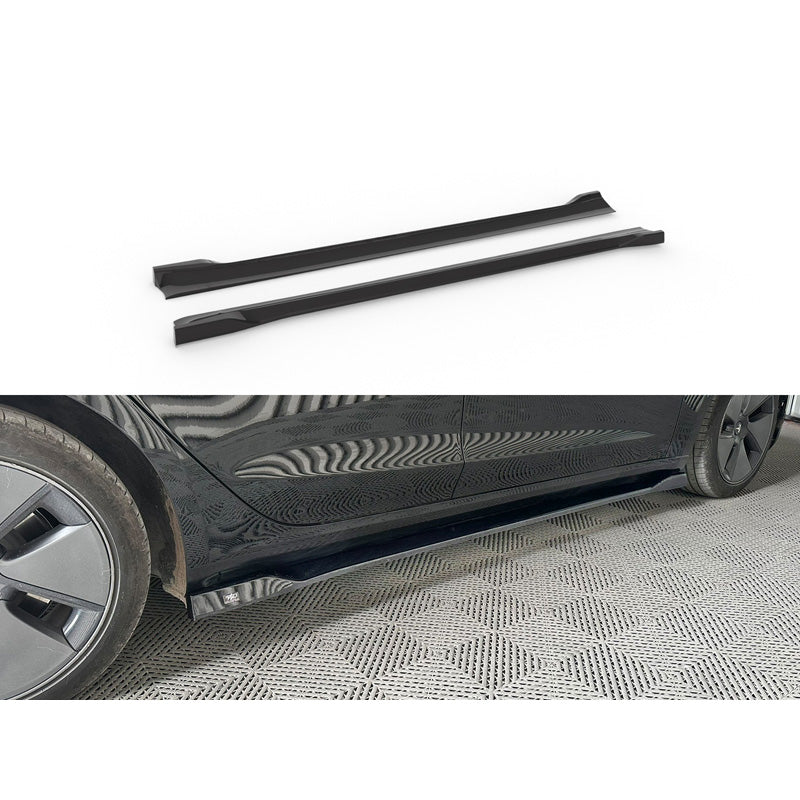 Motordrome, sidokjolar, ABS-plast, blank svart, passar till Tesla Model 3 2017-2023 & Facelift 2023-