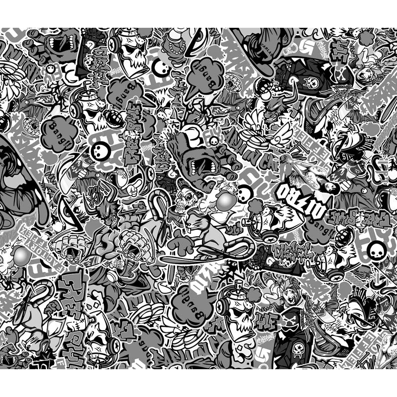 AutoStyle, Stickerbomb-kalvo - Graffiti Design 1 - musta/valkoinen - rulla 60x200cm - itsekiinnittyvä
