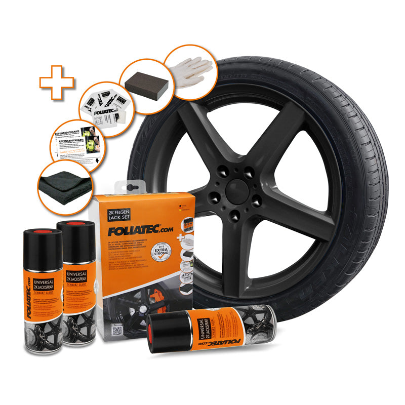 Foliatec Universal 2C Spray Paint Kit - musta kiiltävä 3x400ml