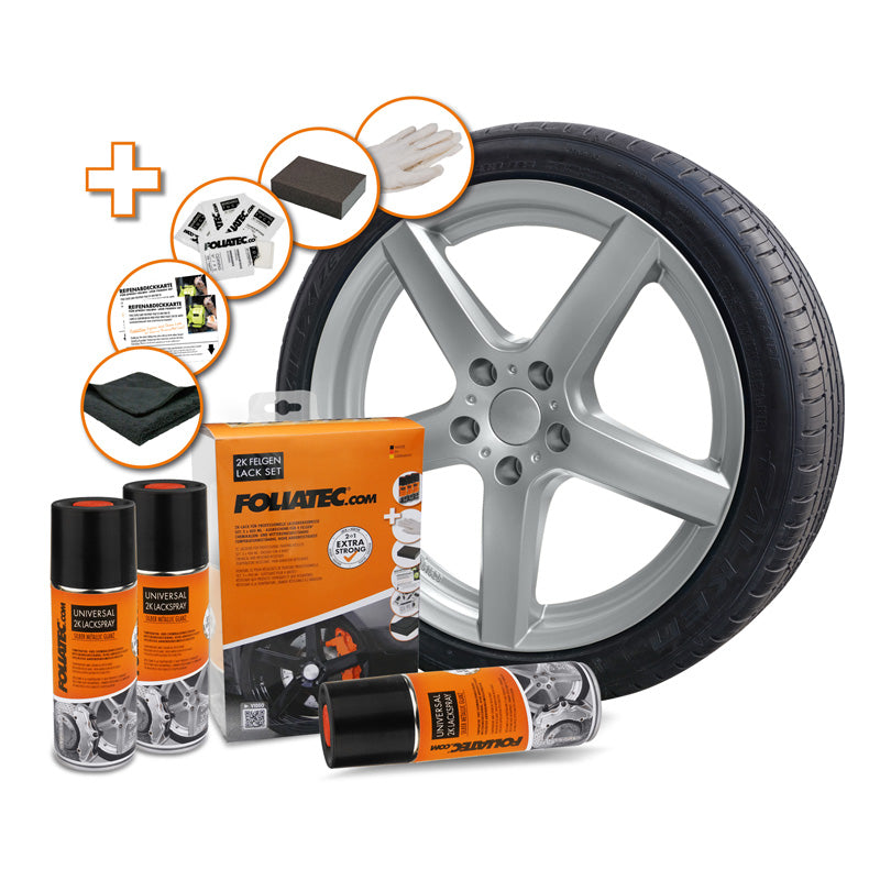 Foliatec Universal 2C Spray Paint Kit - hopea metallinhohtoinen kiiltävä 3x400ml