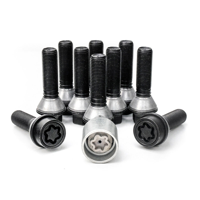 H&R, pyöräpulttisarja kartiokannalla ja liikkuvalla kartiolla M14x1.25 - pituus 28mm - musta - 10 kpl (esim. sopii BMW:hen) - sis. lukituspyöräpultit