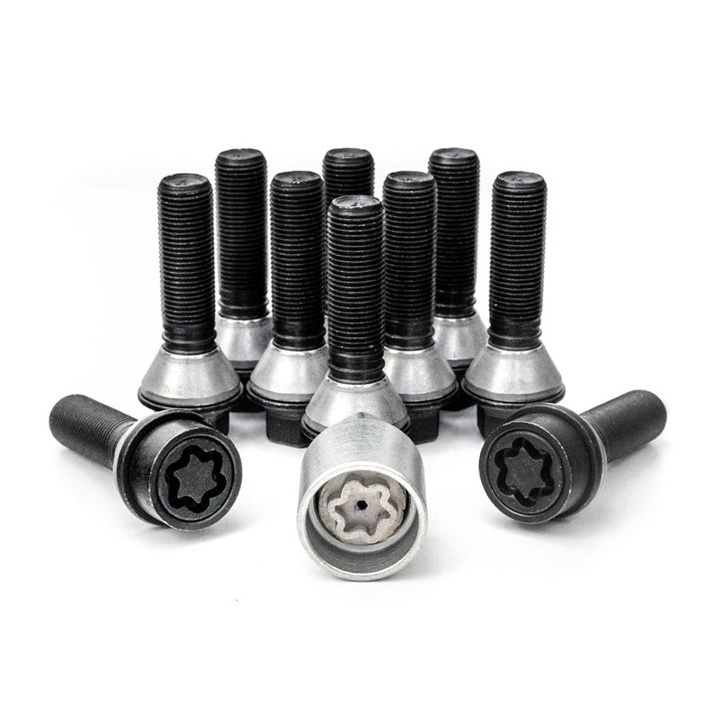 H&R, pyöränpulttisarja kartiokannalla ja liikkuvalla kartiolla M14x1.25 - pituus 31mm - Musta - 10 kpl. (esim. sopii BMW:hen) - sis. lukkopultit