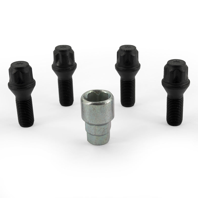 H&R, lukkopulttisarja M14x1.50x28mm kartio musta - 4 lukkopulttia sis. adapteri