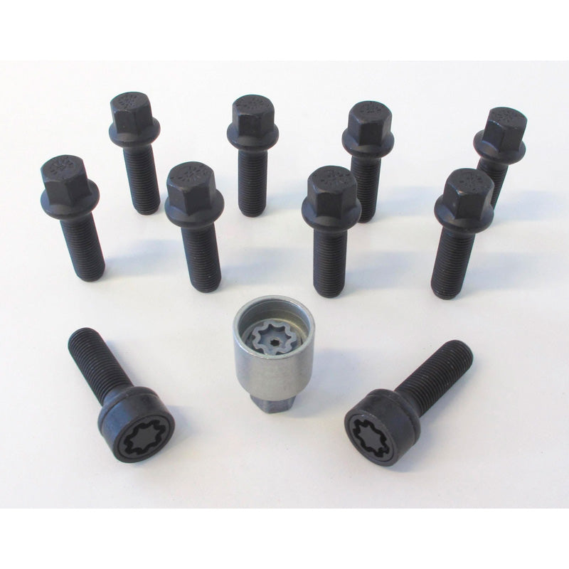H&R, pyöränpulttisarja pyöreäkannalla R14 M14x1.50 - pituus 28mm - Musta - 10 kpl - sis. lukkopultit