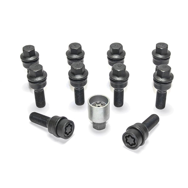 H&R, pyöränpulttisarja pyöreäkannalla ja liikkuvalla kartiolla R14 M14x1.50 - pituus 30mm - Musta - 10 kpl. (esim. sopii Audi Q3, Q5) - sis. lukkopultit