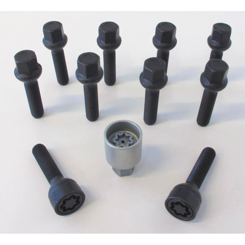 H&R, Hjulbult Set Round-Head R13 M14x1,50 - längd 38mm - Svart - 10 st. (, passar t.ex. VAG) - inkl