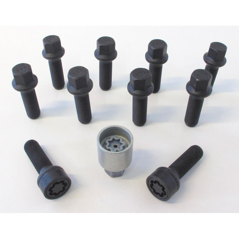 H&R, pyöränpulttisarja pyöreäkannalla R17 M14x1.50 - pituus 40mm - Musta - 10 kpl - sis. lukkopultit