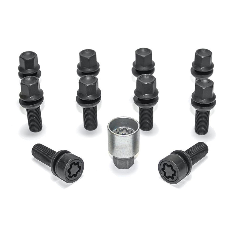 H&R, pyöränpulttisarja Round-Head liikkuvalla kartiolla R13 M14x1.50 - pituus 42mm - musta - 10 kpl. (esim. sopii Audi S5) - sis. pyöränlukot