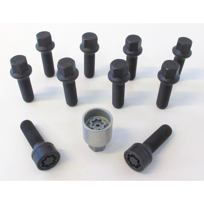 H&R, pyöränpulttisarja pyöreäkantainen R14 M14x1.50 - pituus 47mm - musta - 10 kpl - sis. lukkopultit