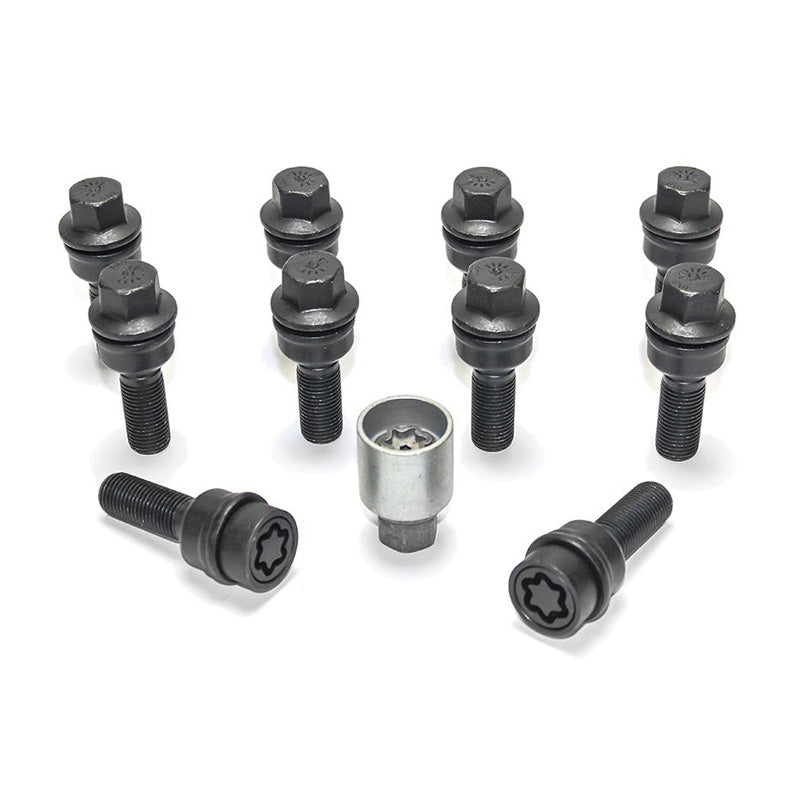 H&R, pyöränpulttisarja pyöreäkantainen liikkuvalla kartiolla R14 M14x1.50 - pituus 50mm - musta - 10 kpl. (esim. sopii Audi Q3, Q5) - sis. lukkopultit