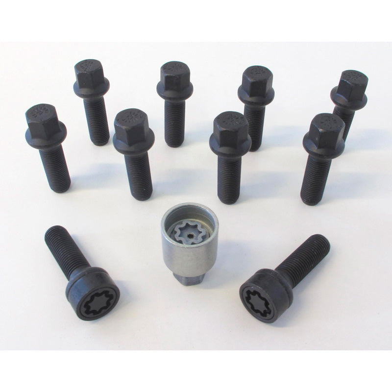 H&R, pyöränpulttisarja pyöreäkantainen R14 M14x1.50 - pituus 57mm - musta - 10 kpl - sis. lukkopultit