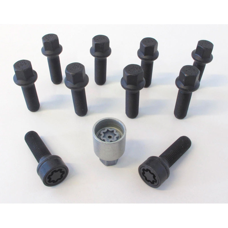 H&R, pyöränpulttisarja pyöreäkantainen R14 M14x1.50 - pituus 60mm - musta - 10 kpl - sis. lukkopultit