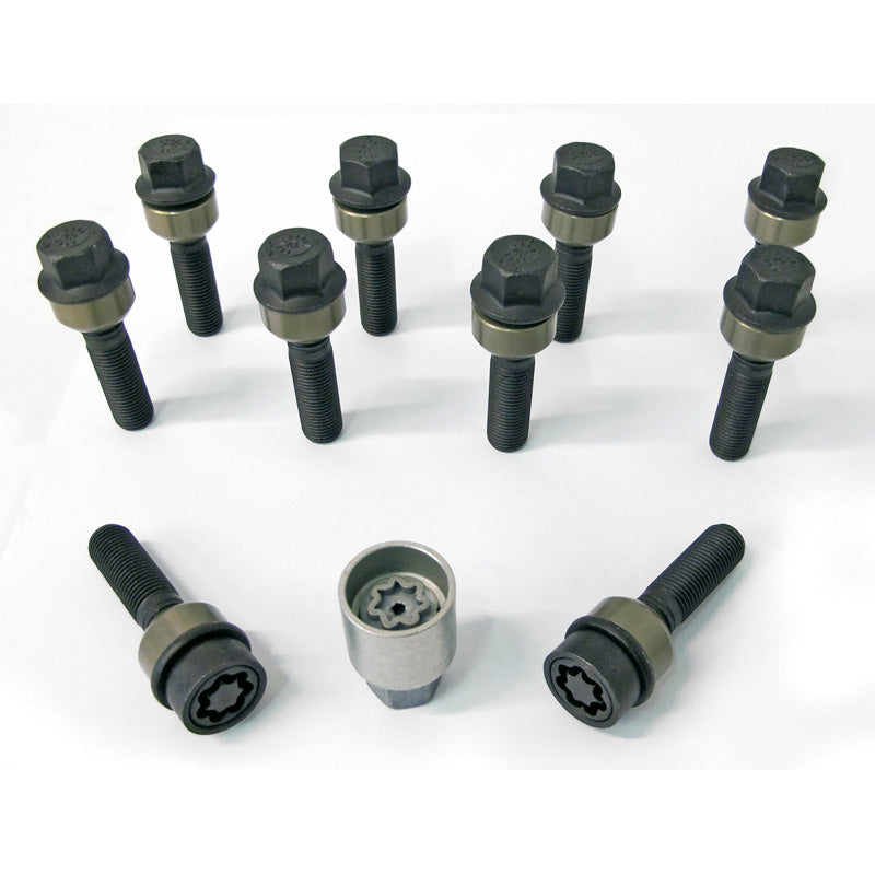 H&R, Pyöränpulttisarja, pyöristetty kanta ja liikkuva kartio R14 M14x1.50 - pituus 60mm - musta - 10 kpl. (esim. sopii Porscheen) - sis. wheel-locks