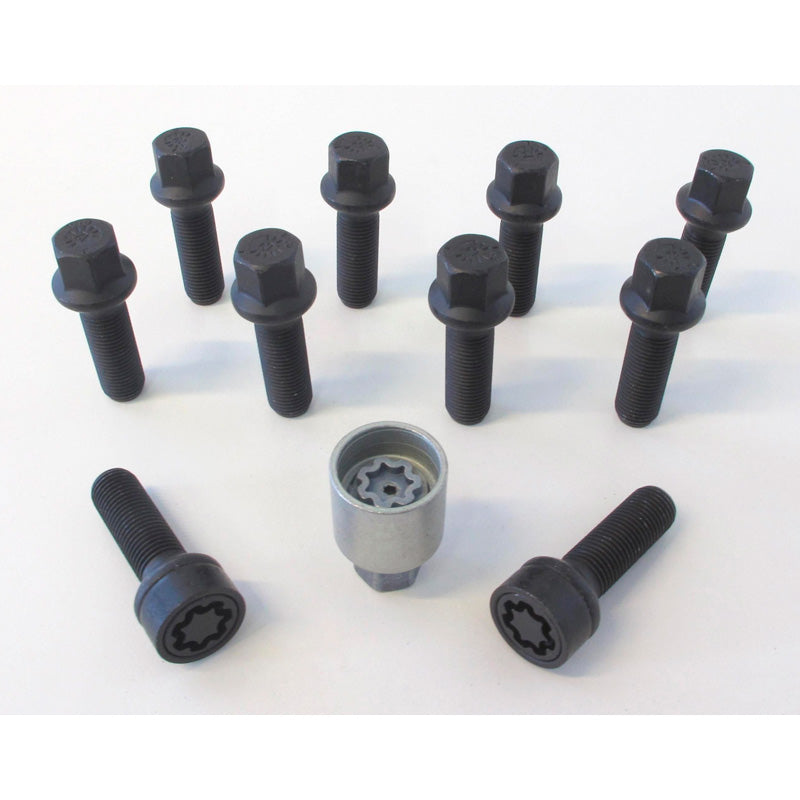 H&R, pyöränpulttisarja pyöreäkantainen R14 M14x1.50 - pituus 65mm - musta - 10 kpl - sis. lukkopultit