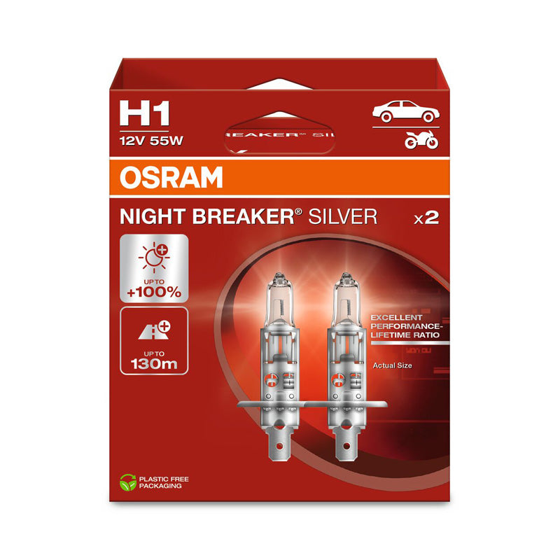 Osram, Night Breaker Silver halogeenipolttimot - H1 - 12V/55W - 2 kpl