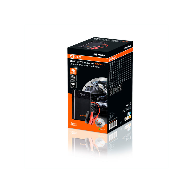 Osram, apukäynnistin/virtapankki, sisäänrakennetulla rengaspumpulla, BATTERYjumpstart 1000TI